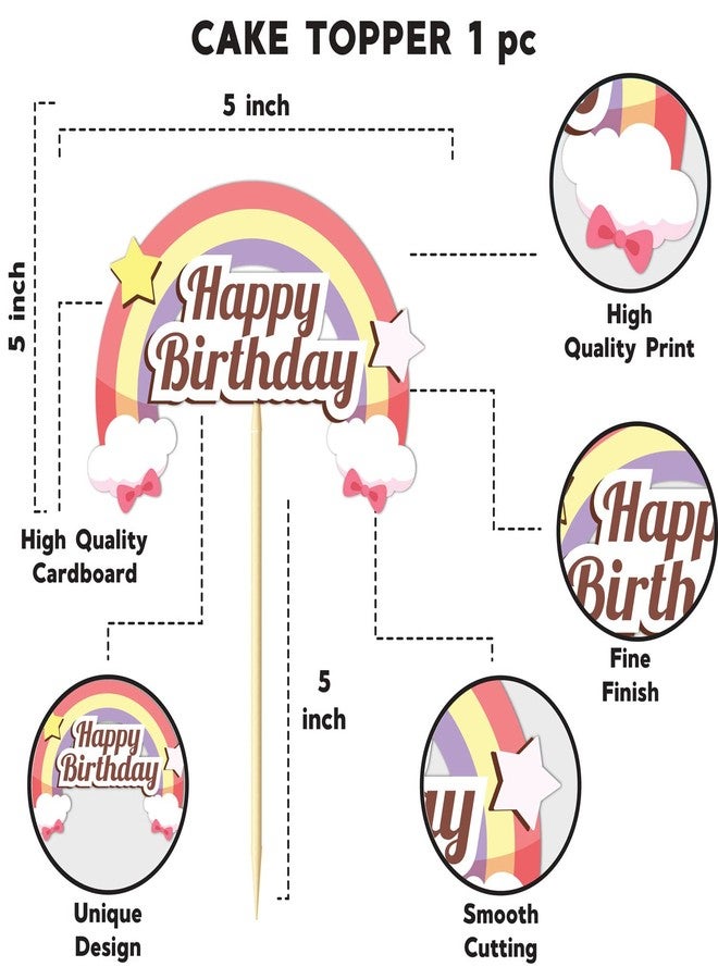 Festiko® Happy Birthday Rainbow Theme Cake Topper, Special Decorations Items, Cakes Accessories, Cake Decoration Supplies - Image 4